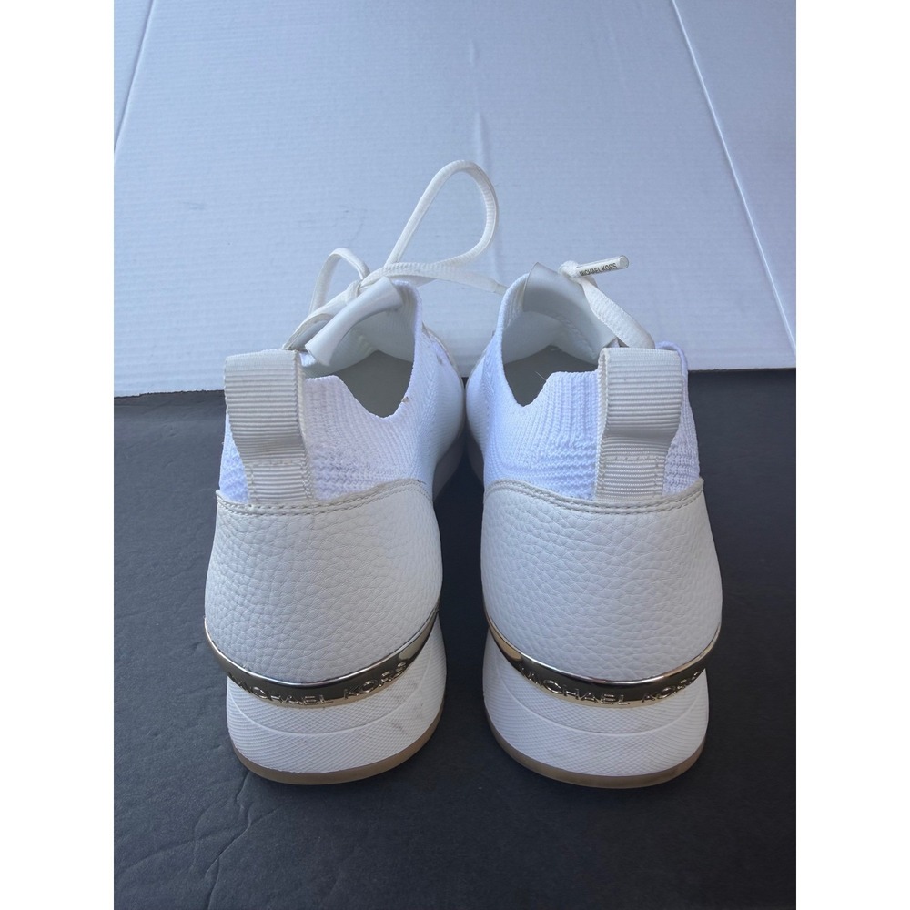 Michael Kors Felix Trainer Leather White Wedge Mesh Lace Up Low Top Sneakers 8.5 - Picture 7 of 12